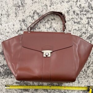 Large Brown Genuine Leather winged tote handbag made in Italy